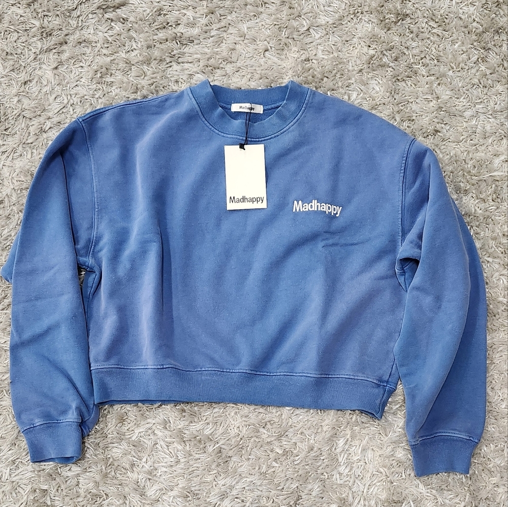 Madhappy 😡 😁 cropped sky crewneck sweatshirt sz Small